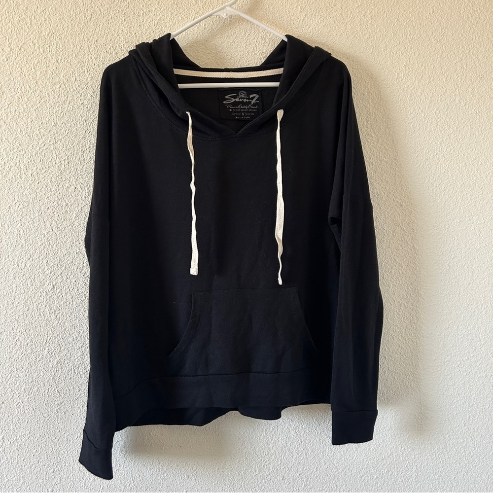 Seven 7 Women’s Boxy Hoodie Small Black Drop shoulders Lounge relaxed